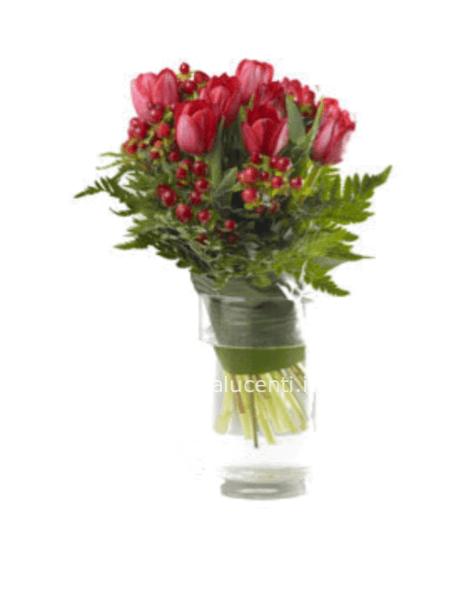 Bouquet compatto di tulipani colori solo rosa e fucsia